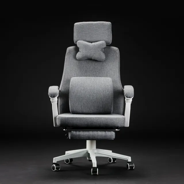 【IDEA】透氣親膚棉麻S型護脊人體工學電腦椅/辦公椅(升級置腳台)