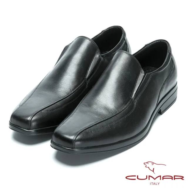【CUMAR】超輕柔韌大底 舒適真皮簡約紳士鞋(黑色)
