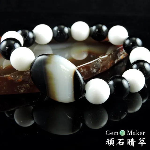 【GemMaker 頑石睛萃】黑白玉髓手珠(26.3g)