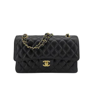 【CHANEL 香奈兒】經典雙C菱格牛皮金鍊翻蓋coco斜背包-25cm(A01112-黑)