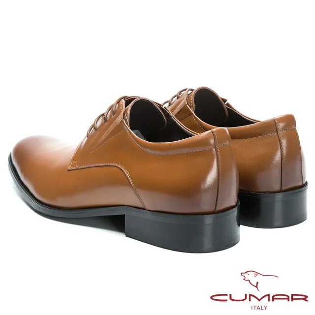 【CUMAR】舒適真皮 綁帶牛皮素面皮鞋(棕色)