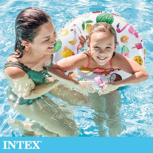 【INTEX】熱帶風游泳圈直徑51cm圖案隨機 適用3-6歲(59230)