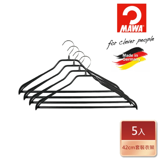 【德國MAWA】德國原裝進口時尚都會止滑無痕外套衣架42cm/5入 黑