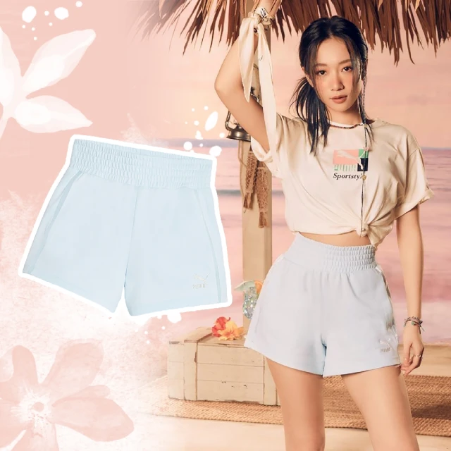 PUMA 短褲 T7 High Waist Shorts 女款 藍 高腰 寬版 Julia吳卓源 著用款(62218469)