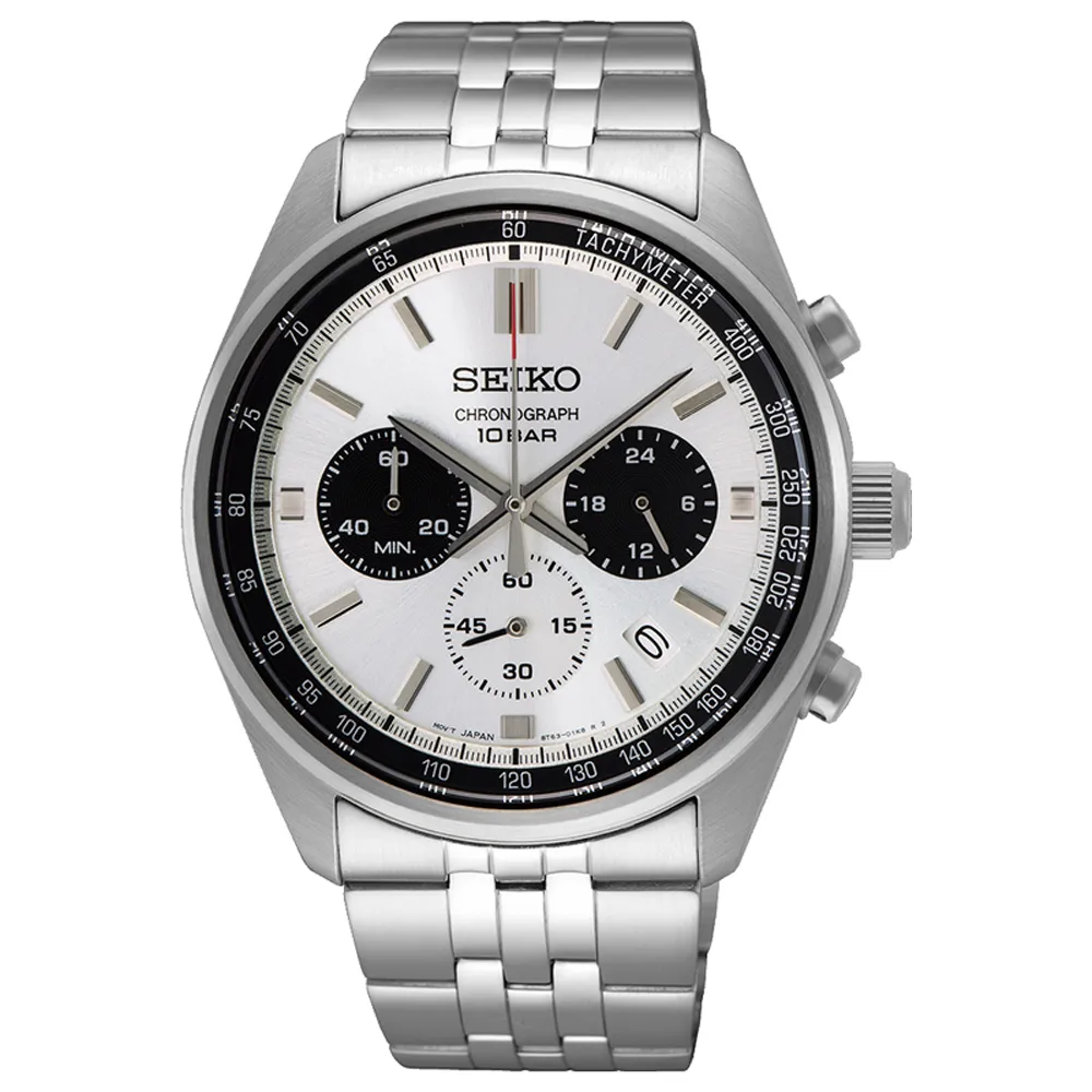 【SEIKO 精工】CS 極速閃電三眼計時男錶-白x銀/41.5mm(SSB425P1/8T63-00W0S)