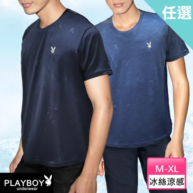 【PLAYBOY】任選_瞬間涼感冰絲透氣速乾短袖衫(速達單件-藍紋/青紋)