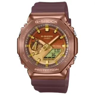 【CASIO 卡西歐】沙漠荒野離子電鍍金屬雙顯時尚腕錶 砂糖玫瑰色 48.8mm(GM-2100CL-5A)