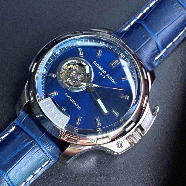 【GIORGIO FEDON 1919】GiorgioFedon1919手錶型號GF00008(寶藍色錶面銀錶殼寶藍真皮皮革錶帶款)