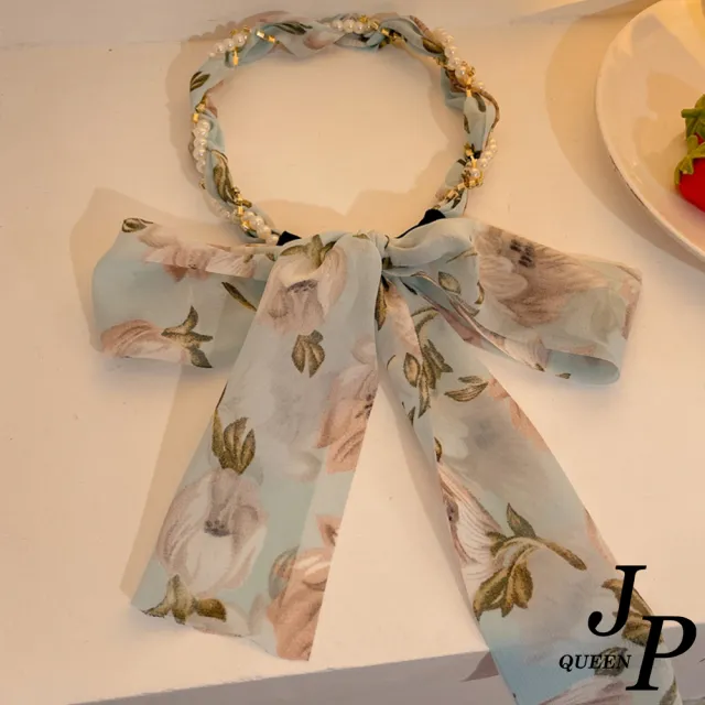 【Jpqueen】珍珠麻花飄帶碎花一體百搭髮箍髮飾(12款可選)