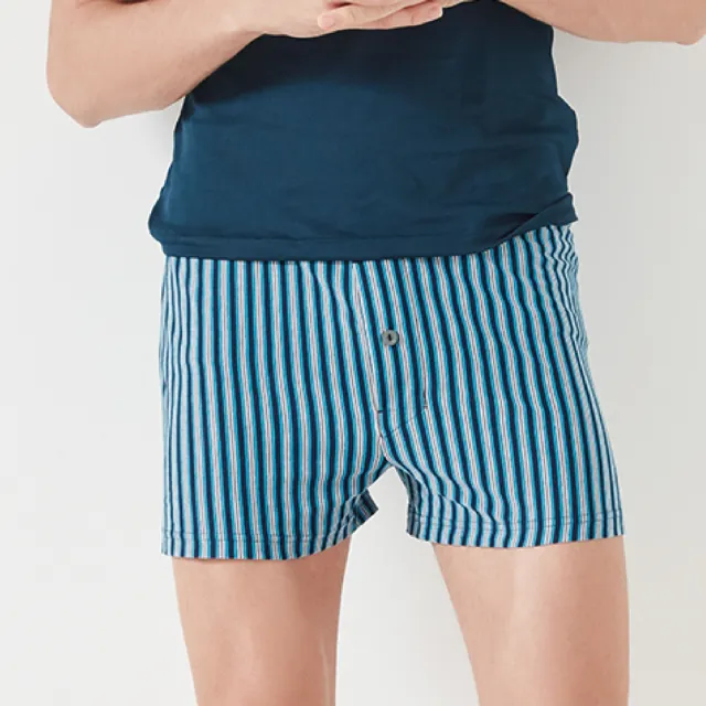 【La Felino 羅絲美】時尚100%純棉針織平口褲 - 藍黑條紋(98405-50)