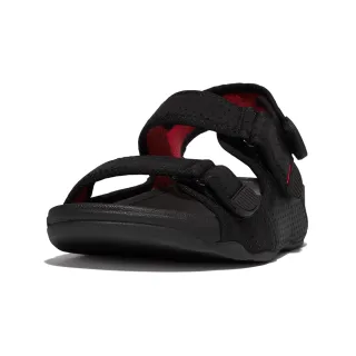【FitFlop】GOGH MOC WATER-RESISTANT PERF BACK-STRAP SANDALS透氣淺水布後帶涼鞋-男(黑色/霓虹橙)