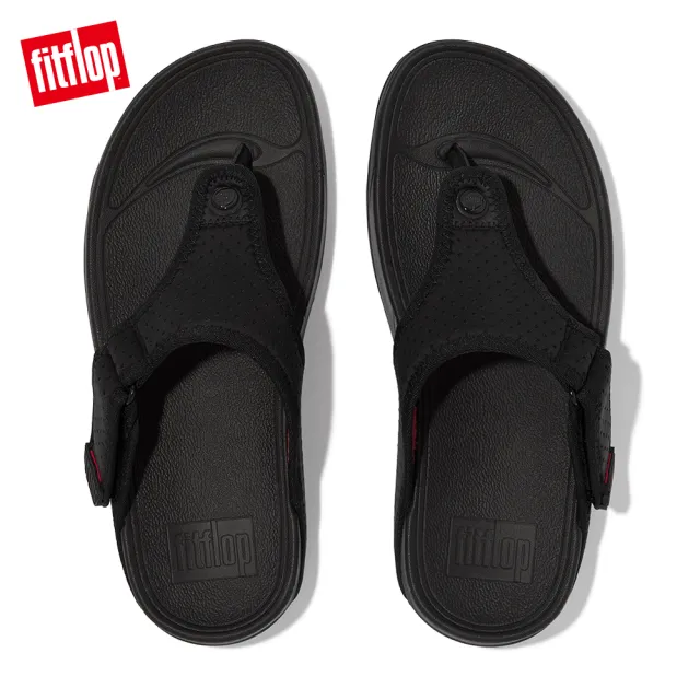 【FitFlop】TRAKK II WATER-RESISTANT NEOPRENE透氣淺水布夾腳涼鞋-男(黑色/霓虹橙)