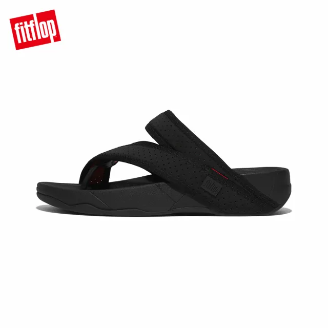 【FitFlop】SLING MENS WATER-RESISTANT PERF TOE-POST SANDALS透氣淺水布夾腳涼鞋-男(黑色/霓虹橙)