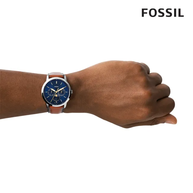【FOSSIL 官方旗艦館】Neutra Minimalist 三眼月相男錶 咖啡色皮革錶帶 手錶 42MM FS5903