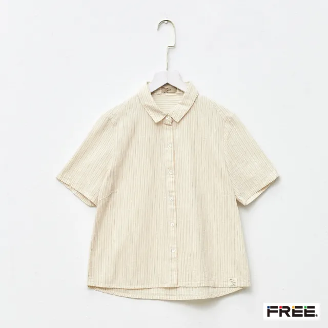 【FREE】進口有機棉直條紋短版襯衫(胚白)