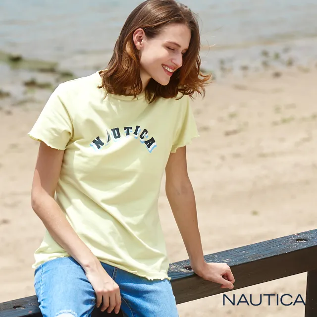 【NAUTICA】女裝 修身花邊短袖T恤(淡黃)