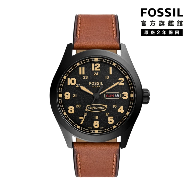 FOSSIL 官方旗艦館 Defender 經典雅仕日曆太陽能指針手錶 棕色真皮錶帶 46MM FS5978