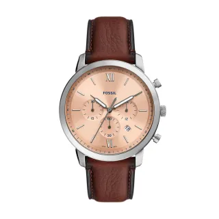 【FOSSIL 官方旗艦館】Neutra 氣質雅仕三眼計時指針手錶 棕色真皮錶帶 44MM FS5982