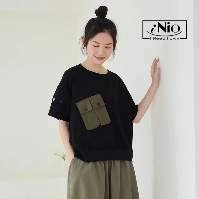 iNio 衣著美學 長褲 冬新品 現貨 雙口袋 裝飾拼接 鬆