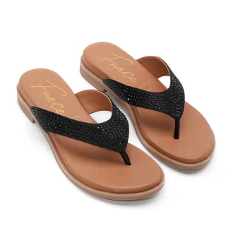 【FNACE】迷人耀眼時尚燙鑽夾腳拖鞋(黑色)