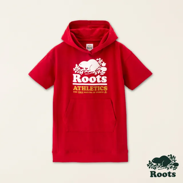 【Roots】Roots大童-#Roots50系列 海狸LOGO有機棉連帽洋裝(紅色)