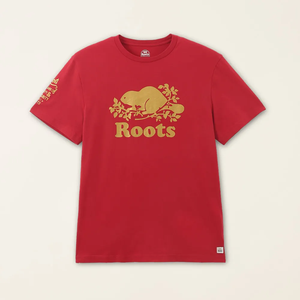 【Roots】Roots男裝-#Roots50系列 光芒海狸經典短袖T恤(紅色)