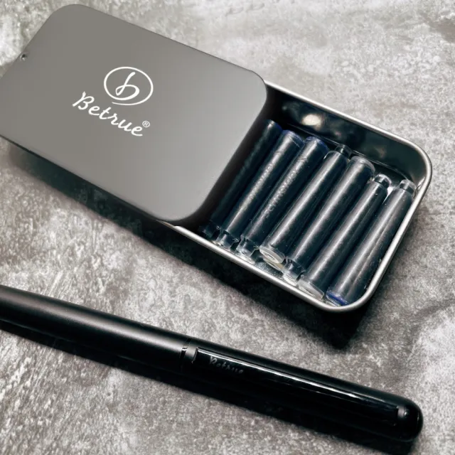 【Betrue】鋼筆專用卡水/墨水10入-滑蓋式鐵盒裝(鋼筆卡水/墨水/鋼筆/黑色墨水)