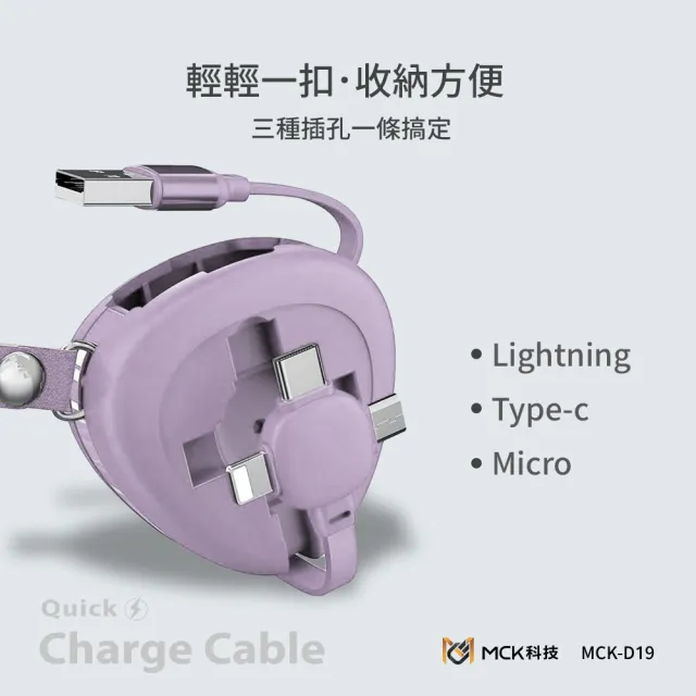 【MCK】飯團伸縮三合一快速充電線(Lightning/Type-C/Micro)