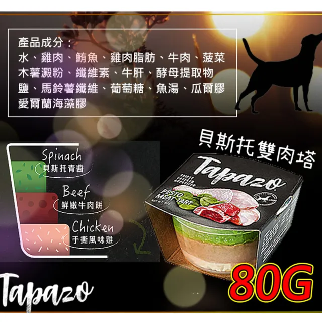 【TAPAZO 特百滋】寵物開胃三層杯(80g*12入 主食/全齡貓/全齡犬/貓狗飼料/罐頭餐盒/零食點心)