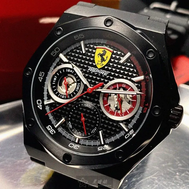 【Ferrari 法拉利】FERRARI手錶型號FE00048(黑色錶面黑錶殼深黑色矽膠錶帶款)