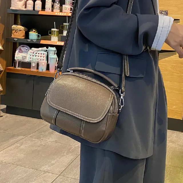 【巴黎精品】真牛皮側背包真皮包包單肩背包托特包手提包女包包(手提多功能百搭6色a1ce49)