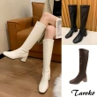 【Taroko】時尚素色方頭厚底長筒靴(3色可選)