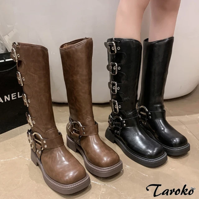 【Taroko】勁酷時尚圓頭厚底長筒靴(2色可選)
