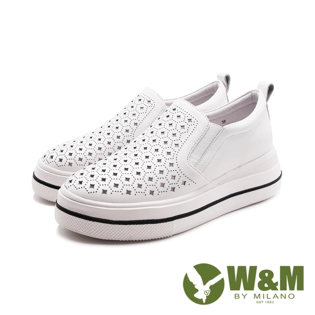 【W&M】女 菱格透氣休閒鞋 女鞋(白色)