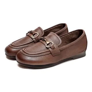 【Vecchio】真皮樂福鞋 低跟樂福鞋/全真皮頭層牛皮寬楦舒適低跟經典樂福鞋(棕)