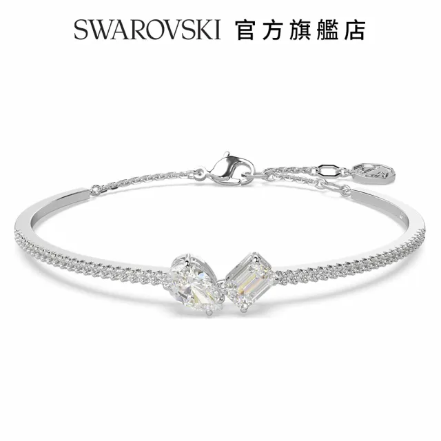 【SWAROVSKI 官方直營】Mesmera 手鐲 混合式切割 白色 鍍白金色 交換禮物