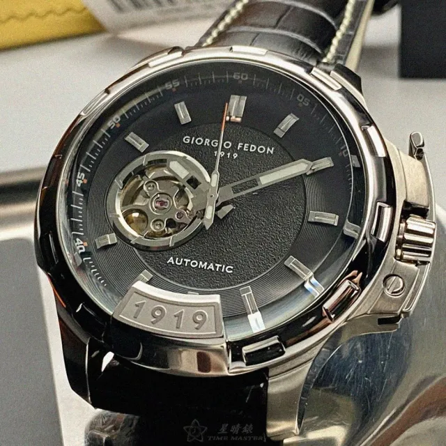 【GIORGIO FEDON 1919】GiorgioFedon1919手錶型號GF00081(黑色錶面銀錶殼深黑色真皮皮革錶帶款)