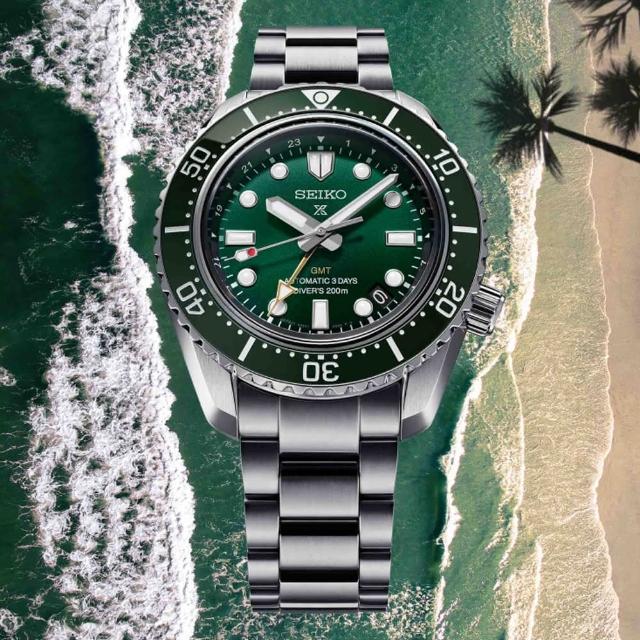 【SEIKO 精工】Prospex 廣告款GMT綠水鬼陶瓷圈三日鍊潛水機械錶-綠x銀/42mm限定(SPB381J1/6R54-00D0G)