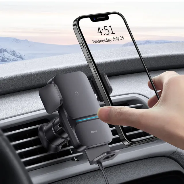 【BASEUS倍思】15W 自動對位車用手機支架無線充電 台灣版(QI認證)