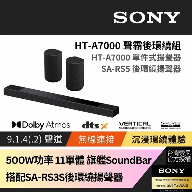 SONY 索尼】HT-A7000+SA-RS5聲霸後環繞組(180W後環繞9.1.4旗艦聲霸劇院