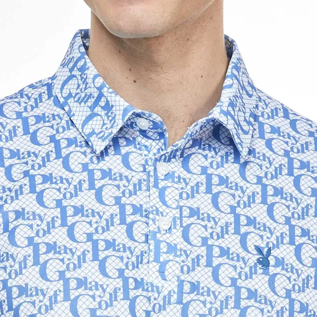 【PLAYBOY GOLF】男款滿版字母短袖POLO衫-藍(吸濕排汗/抗UV/高爾夫球衫/AA23109-55)