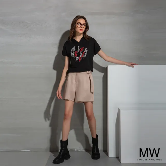 【MAGIQUE WARDROBE】亞麻綁帶打摺短褲(2色)