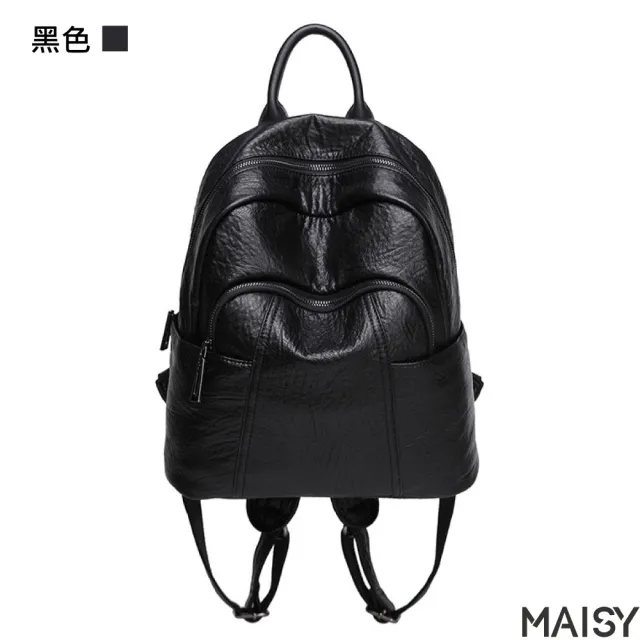 【MAISY】強韌防水包 軟皮大容量背包(現+預  黑色／棕色)