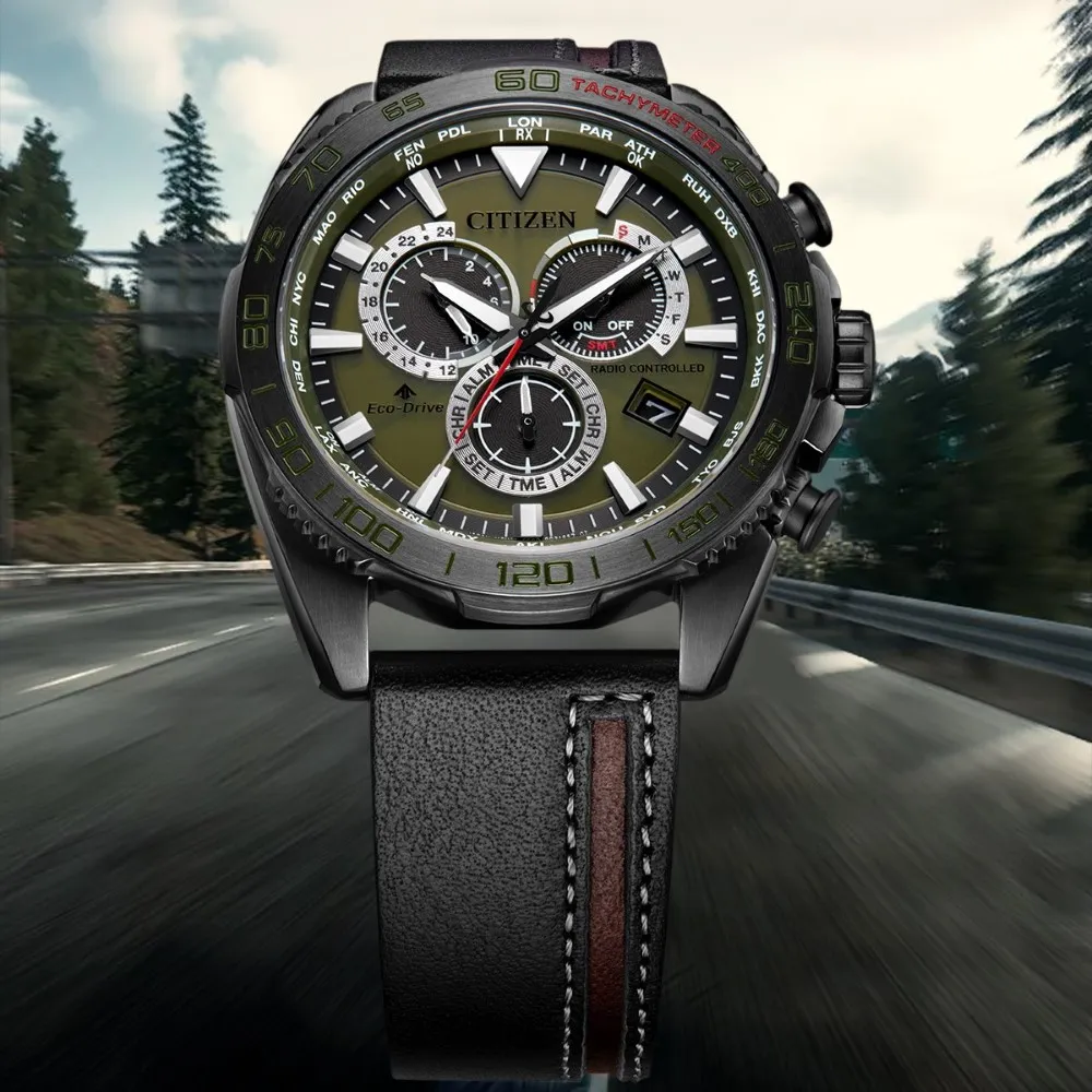 【CITIZEN 星辰】PROMASTER 城市冒險 限量 光動能電波 萬年曆計時手錶(CB5037-17X)