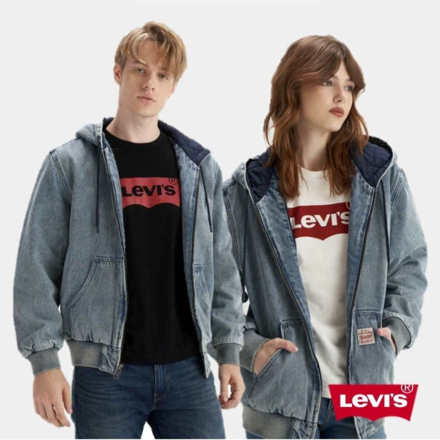 LEVIS 男款 寬鬆版牛仔鋪棉連帽外套 / 精工中藍染石洗 人氣新品