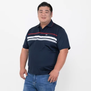 【MAXON 馬森大尺碼】台灣製特大深藍紅條吸濕排汗彈性POLO衫5L(91791-58)