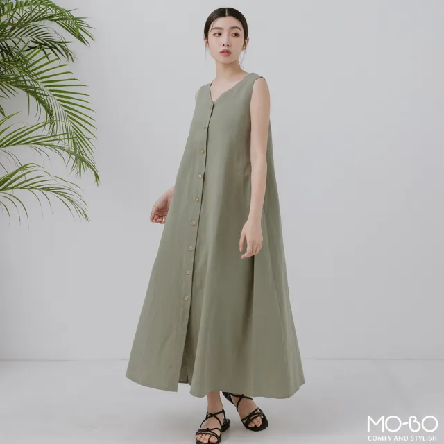 【MO-BO】陽光下亞麻排釦洋裝