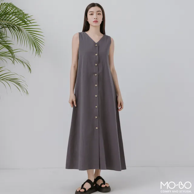 【MO-BO】陽光下亞麻排釦洋裝