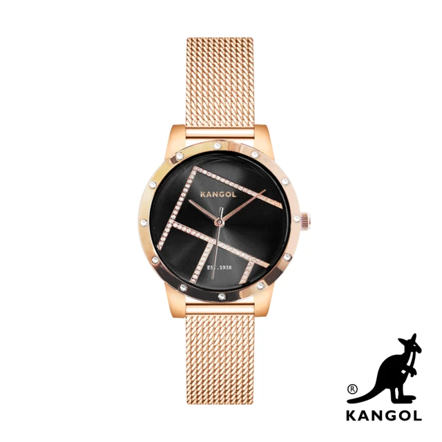 【KANGOL】英國袋鼠│金屬幾何列鑽錶 / 手錶 / 腕錶 - KG72334-02Z(曜石黑)