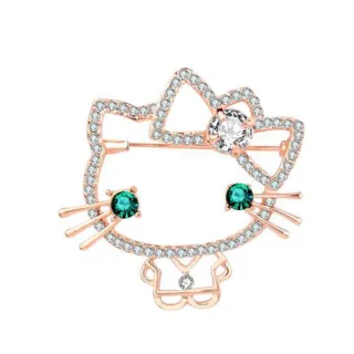 【Jpqueen】可愛蝴蝶結大頭貓咪閃鑽縷空胸針別針(彩色)